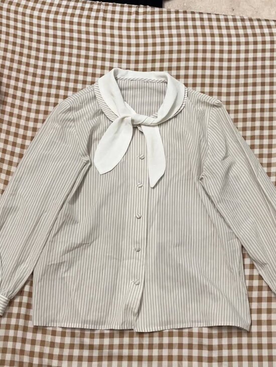 Tops - Striped Bow Collar Blouse